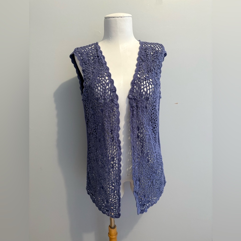 Vintage Empress Women’s Medium Purple Blue Crochet Vest Top Sleeveless
